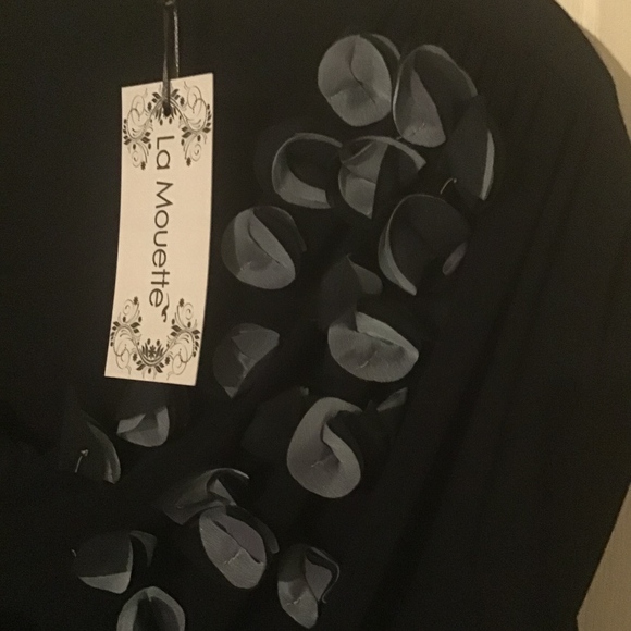 Navy knee length dress w/gray circle ornamentation - Picture 2 of 7